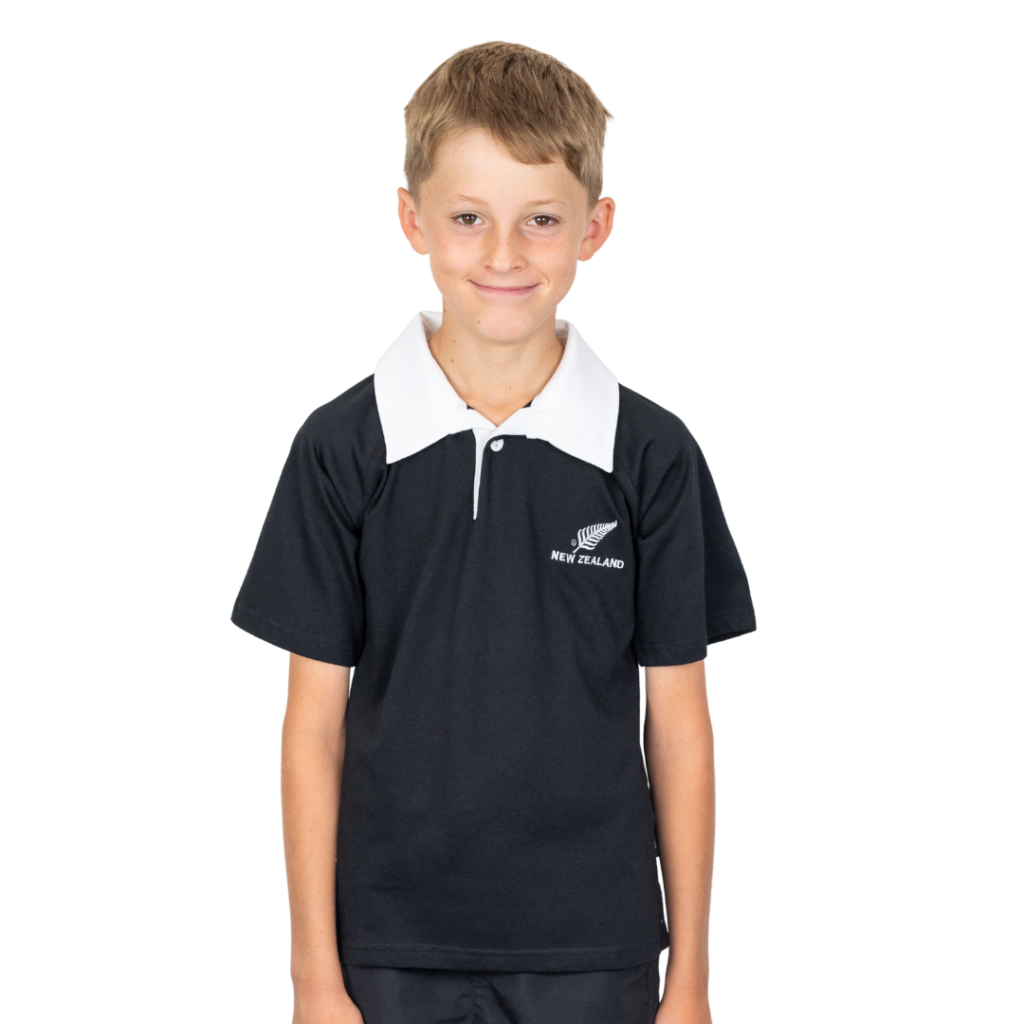Kids Black with White Collar Rugby Jersey