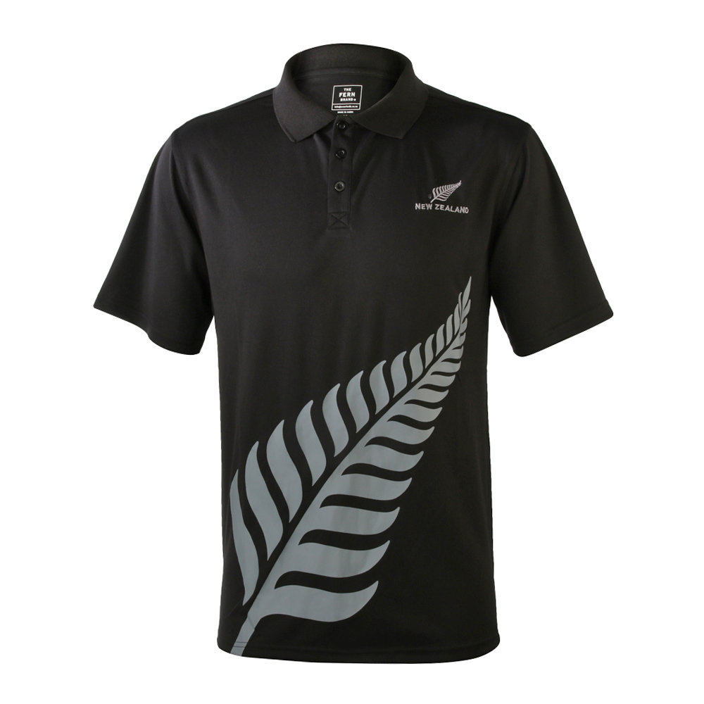 Active Polo Large New Zealand Silver Fern logo, 100% polyester moisture management performance fabric. Sizing XS-3XL.